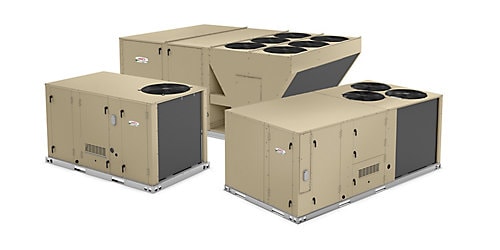 Commercial rooftop HVAC equipment lineup