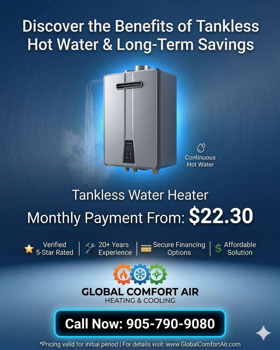 Tankless water heater promotion with monthly payment offer