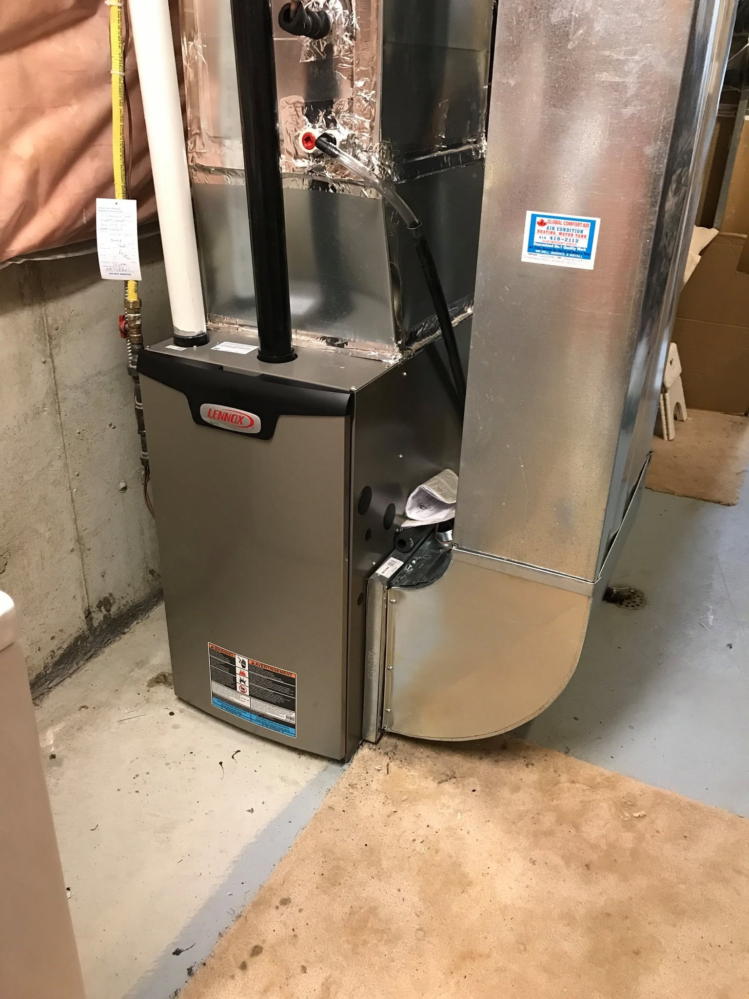 Lennox furnace installation connected to residential ductwork